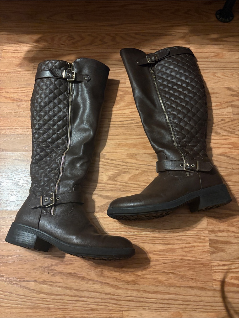 Quilted Over-The-Knee Riding Boots in Dark Brown